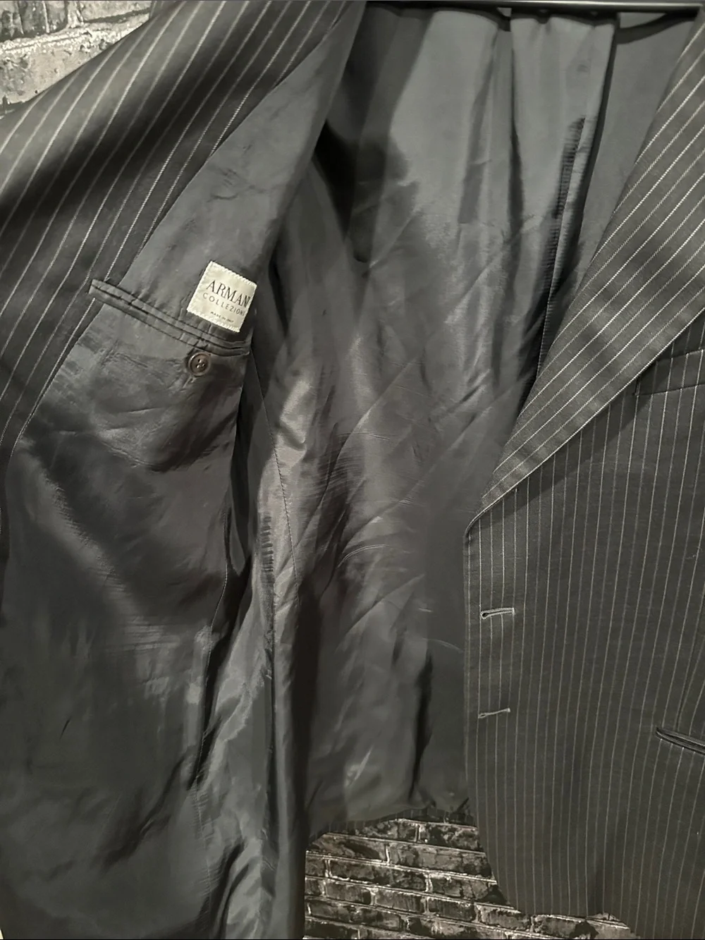 Armani Collezioni Charcoal Gray Pinstripe Black Suit Jacket